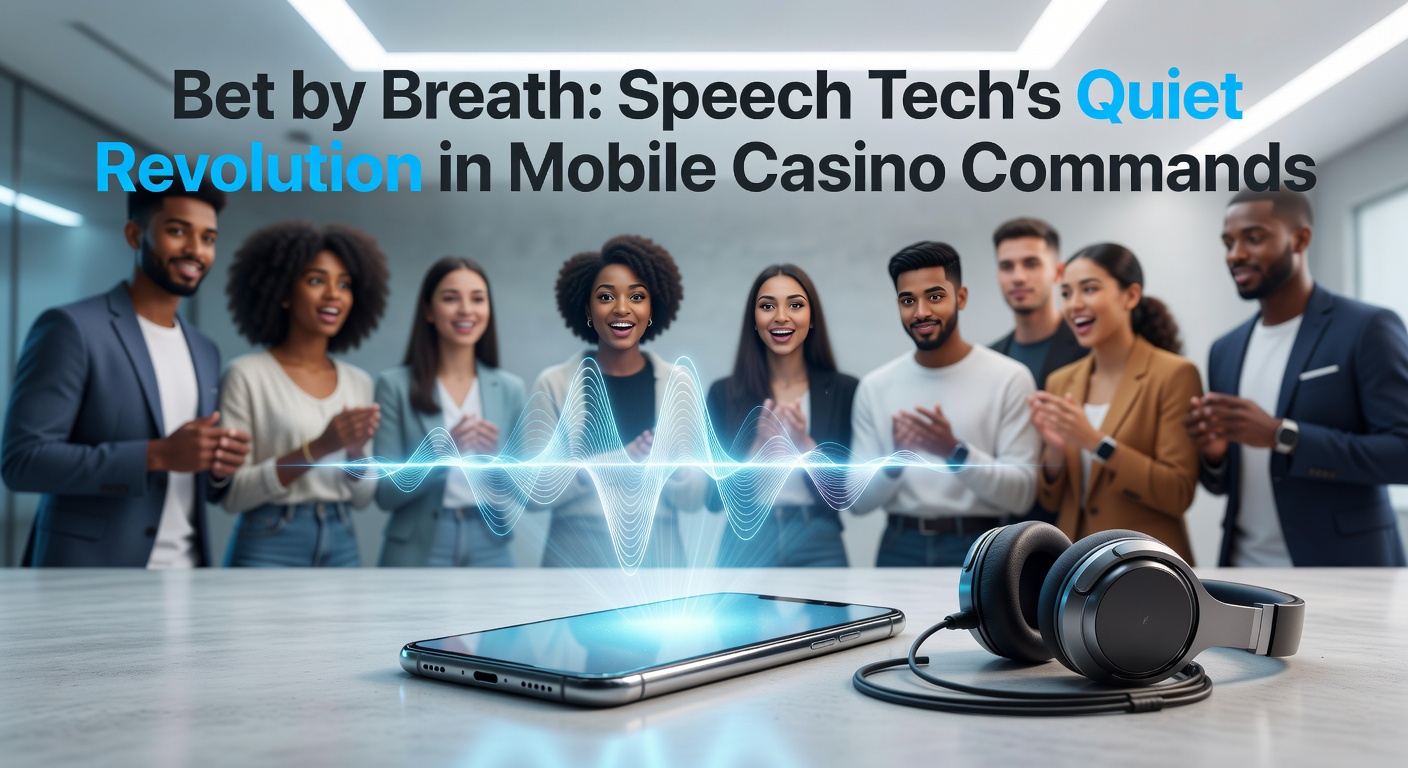 Smartphone screen displaying a mobile casino app with voice command interface active, showing speech bubbles for betting instructions like 'bet 10 on red'