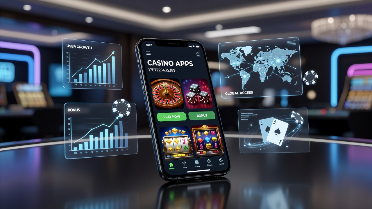 Diverse group of users engaging with casino apps on smartphones in a modern lounge setting, highlighting social and interactive elements