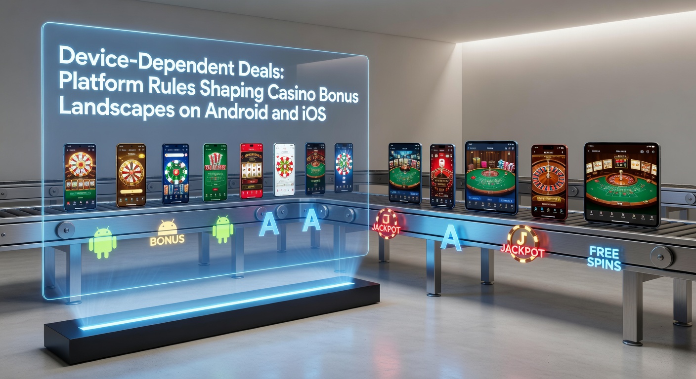 Side-by-side smartphones running Android and iOS casino apps, highlighting bonus notifications and platform icons