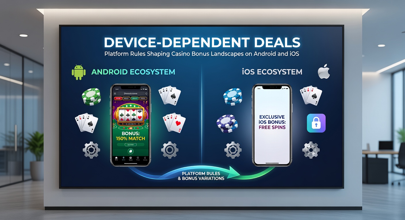 Comparison chart of Android vs iOS bonus structures, showing spin counts, match percentages, and wagering requirements
