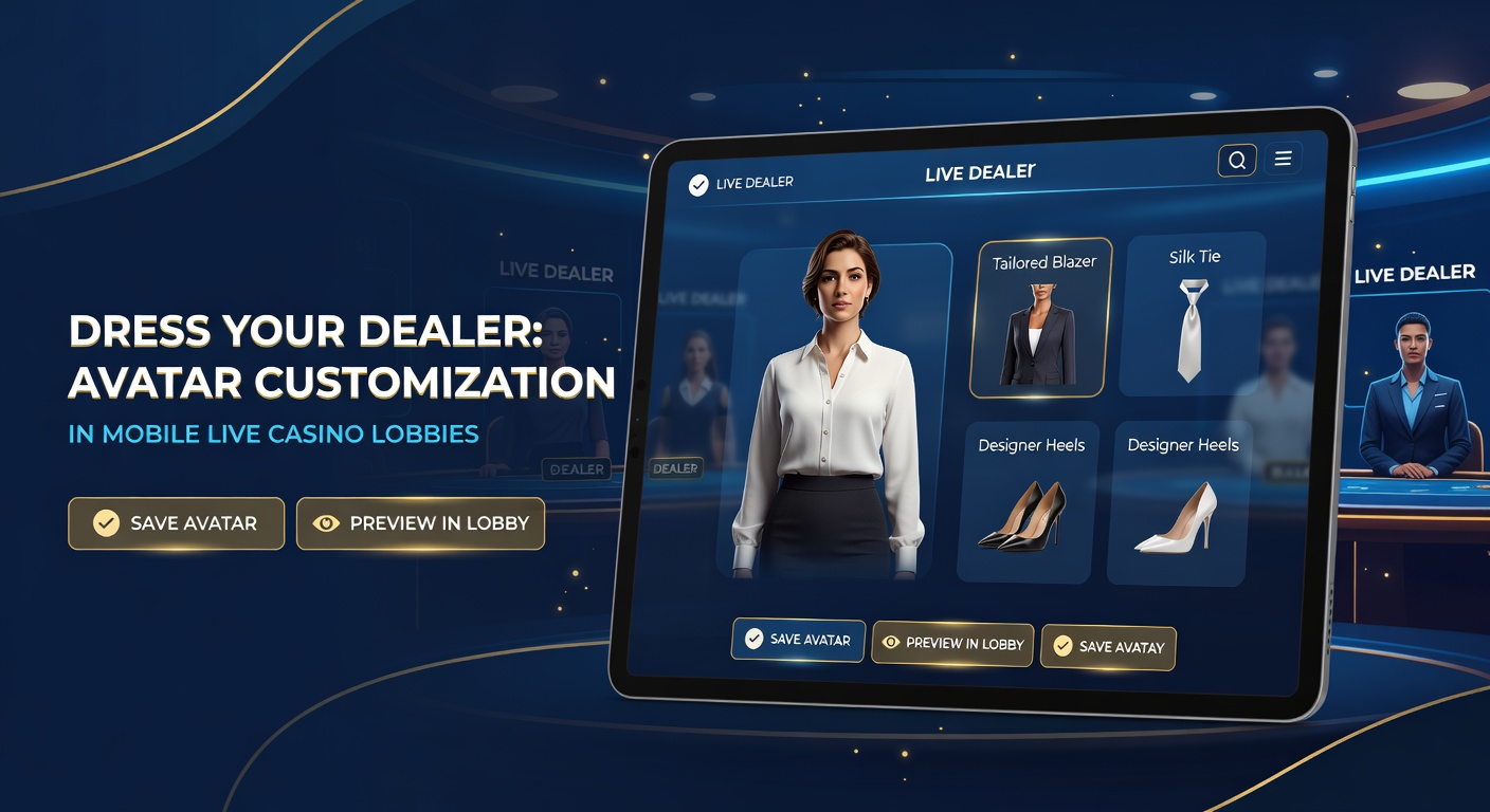 Close-up of a mobile interface displaying avatar customization menu with outfit options, color swatches, and live dealer preview