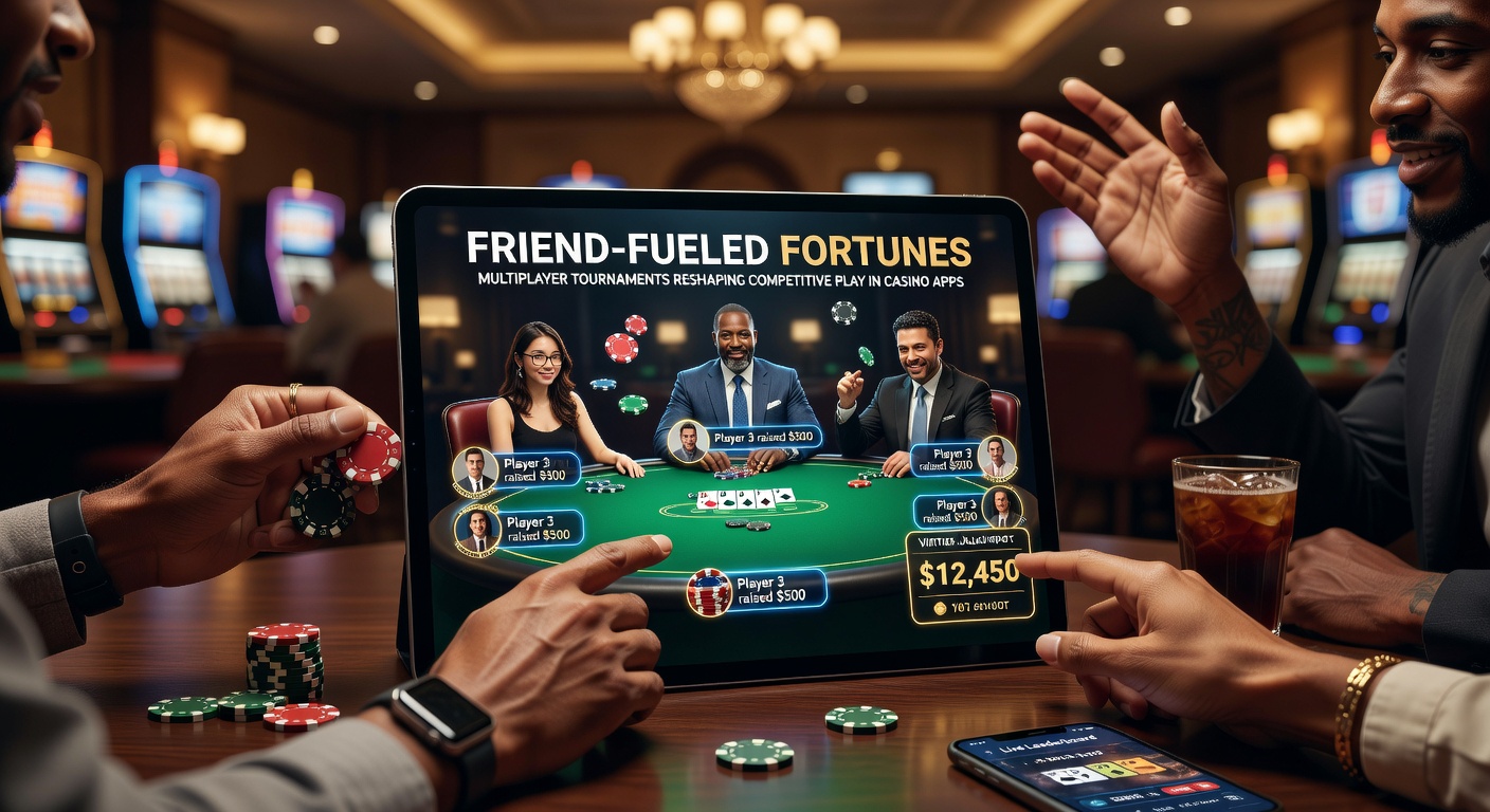 Players competing in a vibrant multiplayer tournament leaderboard on a casino app, showing real-time scores and friend challenges