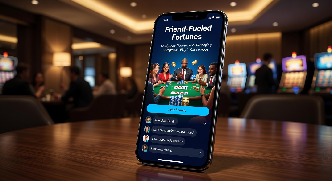 Close-up of a mobile screen displaying a friend challenge in a casino tournament, with chat bubbles and live score updates