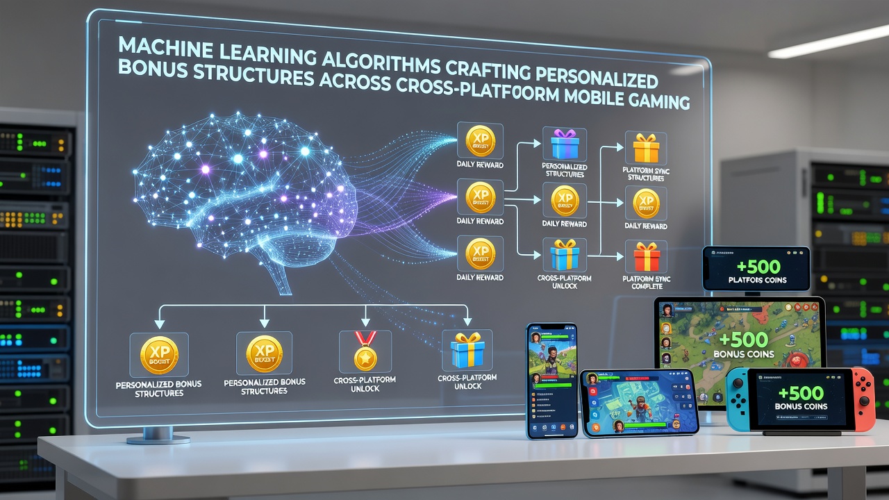 Cross-platform mobile interface showing synchronized bonus notifications on phone and tablet screens