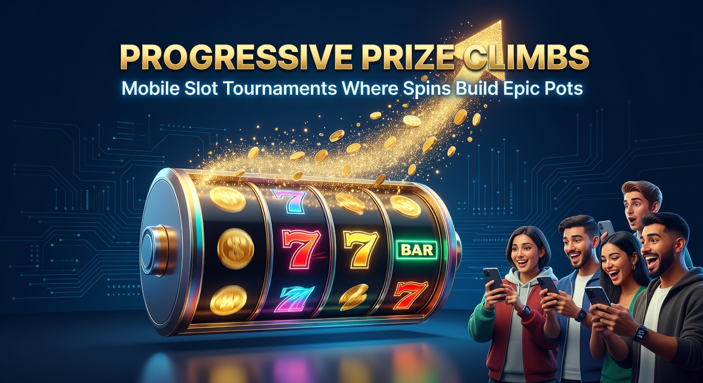 Vibrant mobile slot tournament leaderboard showing climbing prize pots fueled by player spins, with colorful slot reels and escalating jackpot counters in the background