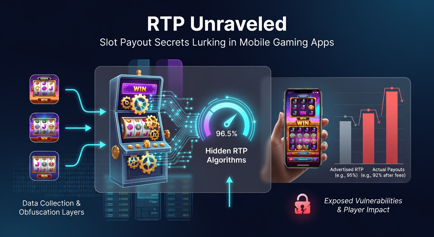 Close-up of a mobile phone screen showing slot payout statistics, RTP percentage highlighted with graphs and charts illustrating long-term returns