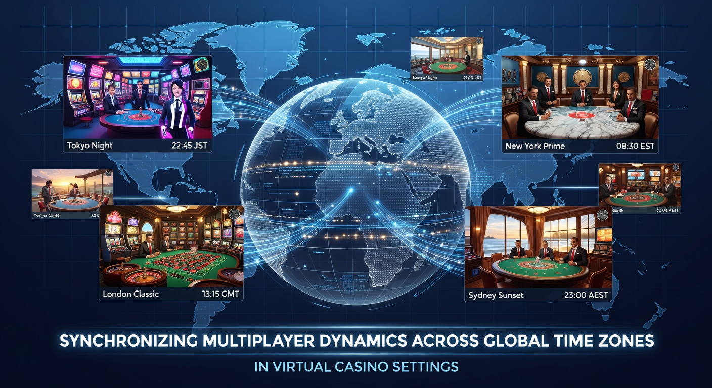 Global virtual casino interface showing synchronized multiplayer tables with players from different continents connected in real time
