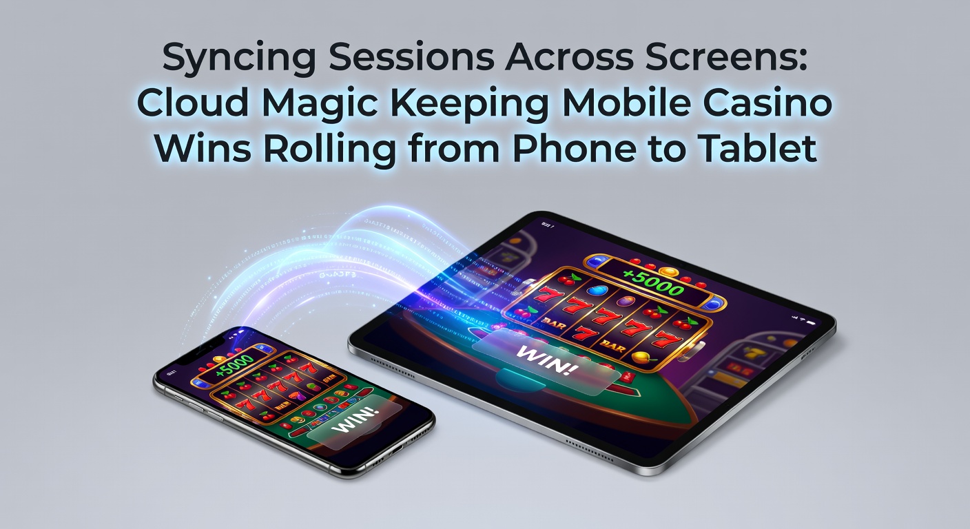 A player seamlessly transitions a blackjack session from smartphone to tablet, with cloud icons symbolizing data sync in the background