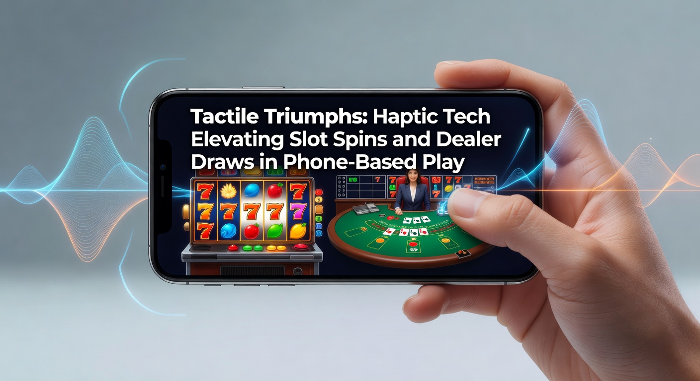 Close-up of a smartphone screen displaying a vibrant slot machine spin with subtle haptic vibrations illustrated through glowing wave patterns on the device