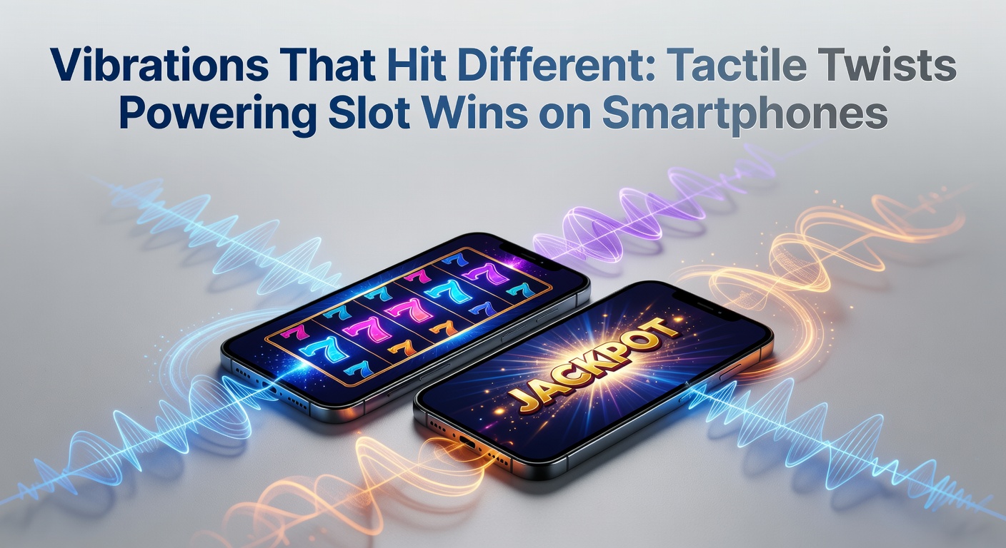 Close-up of a hand holding a smartphone during a slot game bonus feature, with visual effects showing layered vibration patterns syncing to exploding symbols and cascading reels.